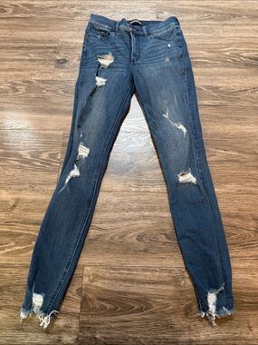 Express Women's Dark Blue Distressed Skinny Jeans